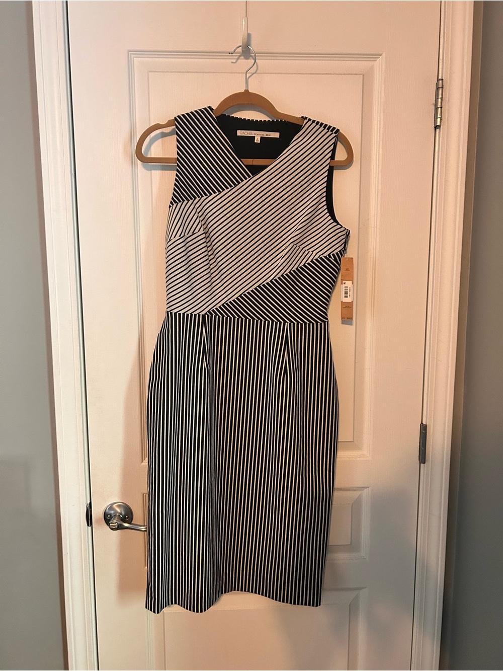 RACHEL Rachel Roy Black & White Striped Sheath Dress - Size 8
